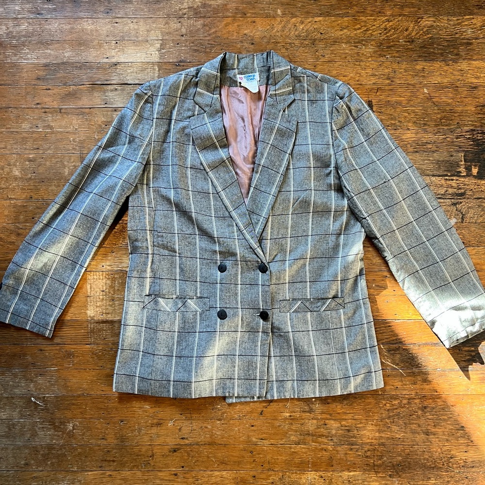 Vintage College Town Lightweight Grey Plaid Blazer Women’s Medium